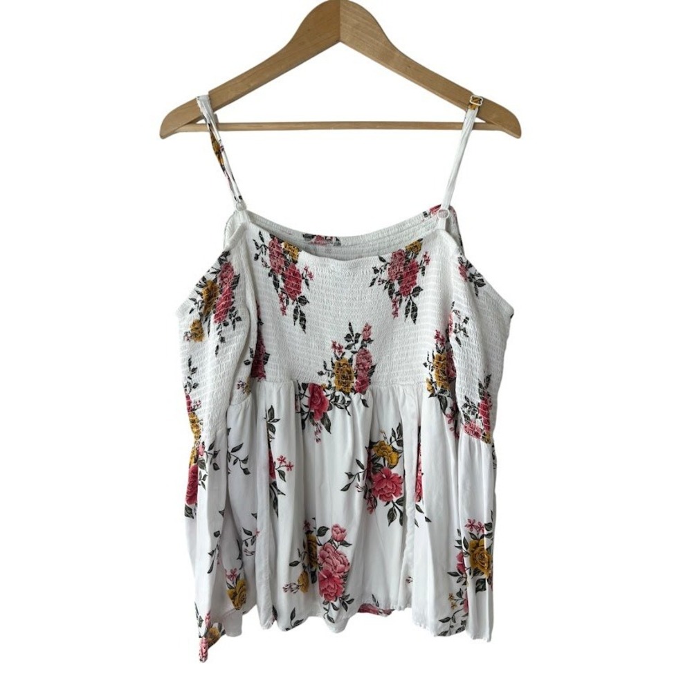 Torrid White‎ Floral Smocked Bell Sleeve Top Plus Size 3 Summer Brunch Boho